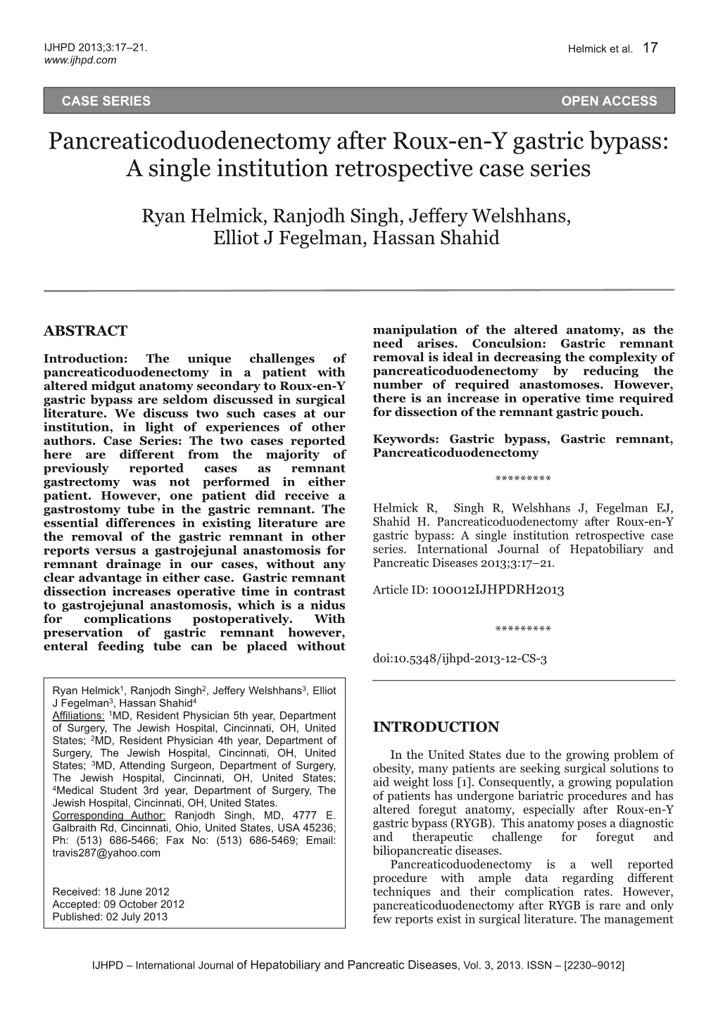 Pancreaticoduodenectomy After Rouxeny Gastric Bypass: a Single