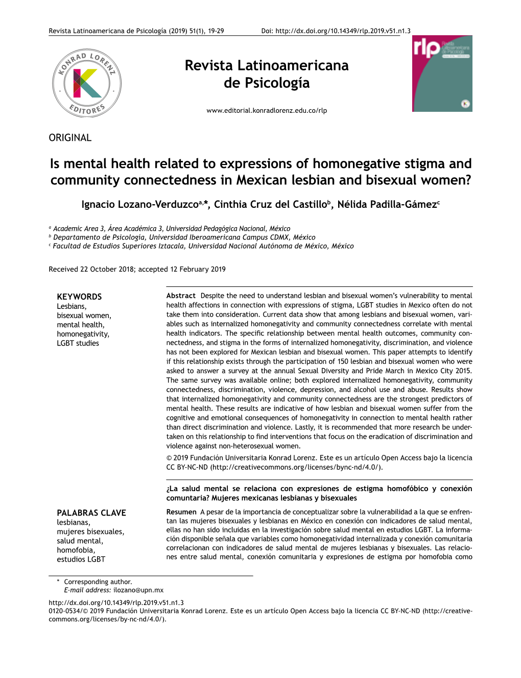 Is Mental Health Related to Expressions of Homonegative Stigma and Community Connectedness in Mexican Lesbian and Bisexual Women?