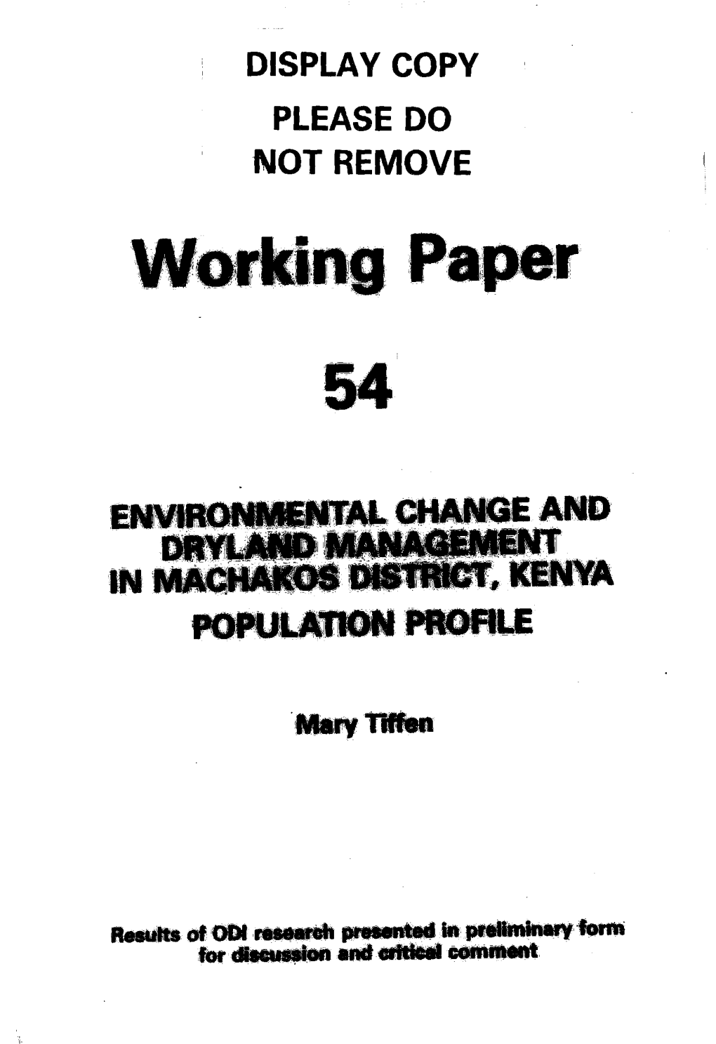 Environmental Change and Dryland Management in Machakos District, Kenya, 1930-90: Population Profile