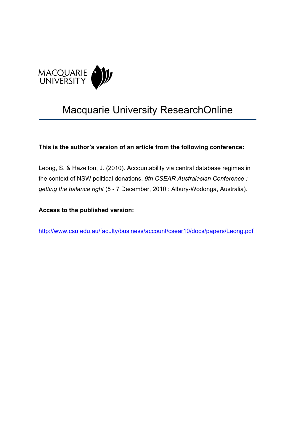 Macquarie University Researchonline