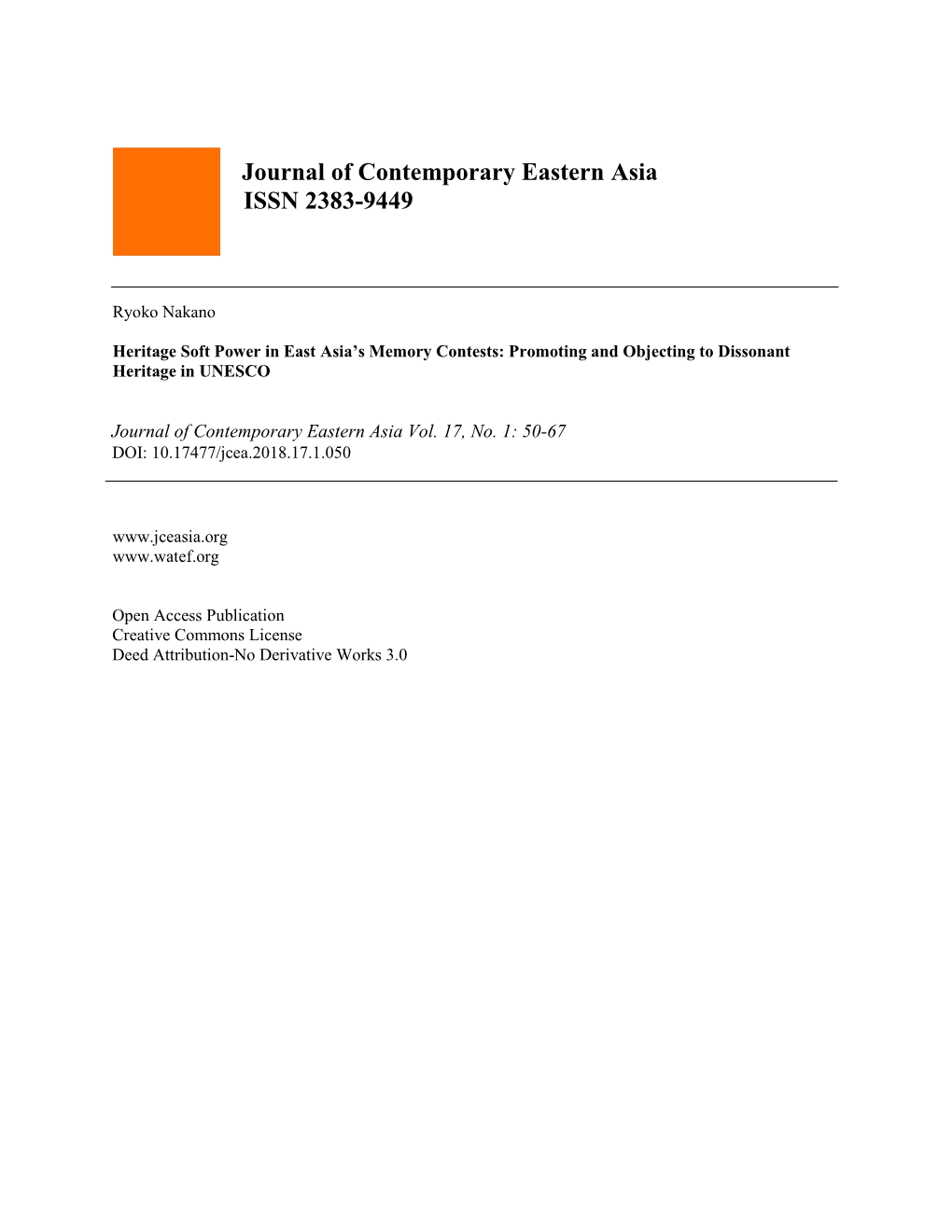 Journal of Contemporary Eastern Asia ISSN 2383-9449
