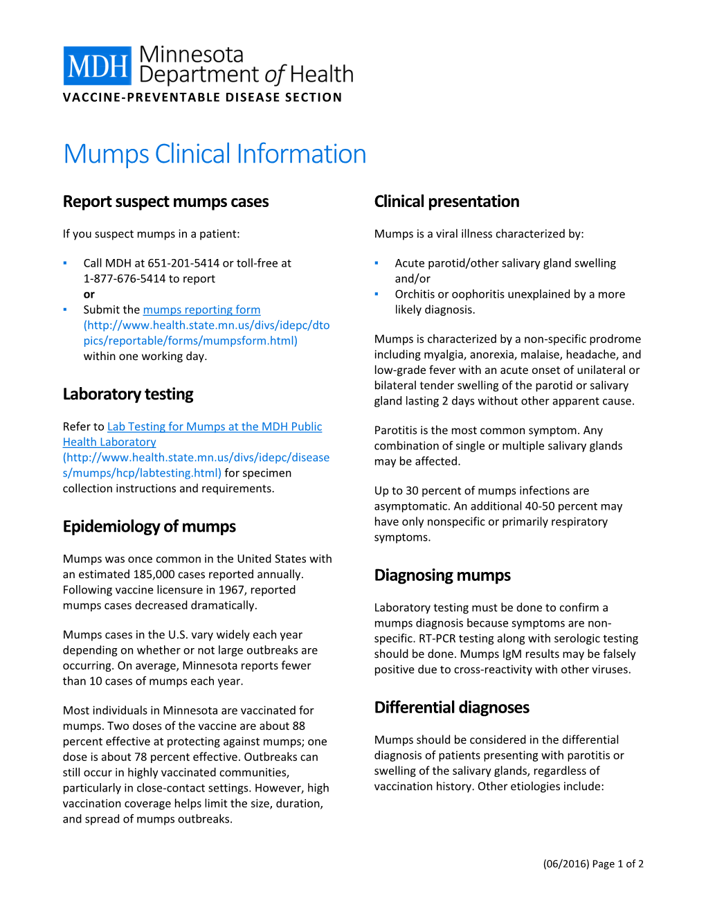 Mumps Clinical Information