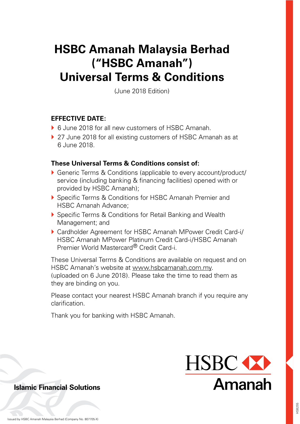 (“HSBC Amanah”) Universal Terms & Conditions
