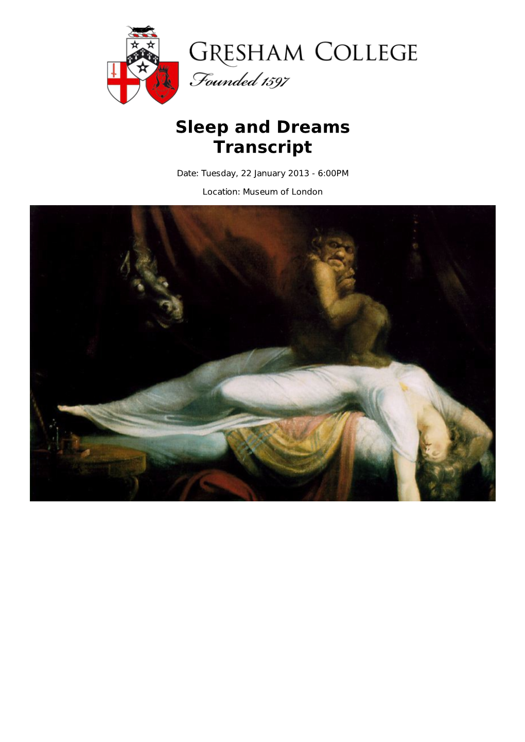 Sleep and Dreams Transcript