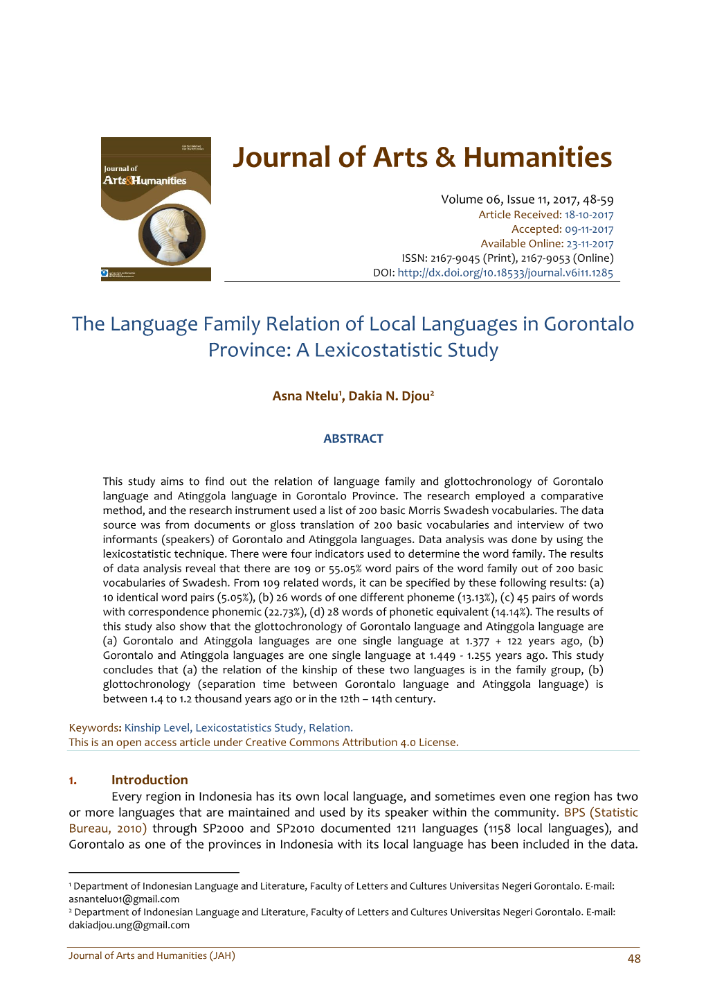 The Language Family Relation of Local Languages in Gorontalo Province: a Lexicostatistic Study