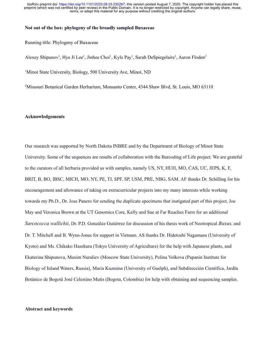 Not out of the Box: Phylogeny of the Broadly Sampled Buxaceae