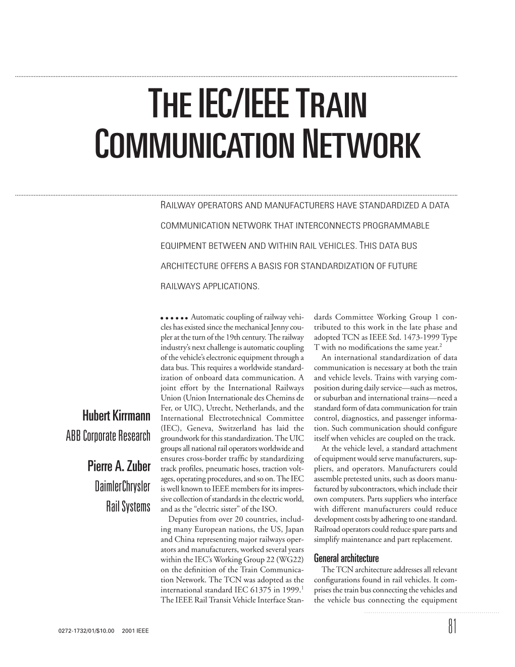 The Iec/Ieee Train Communication Network