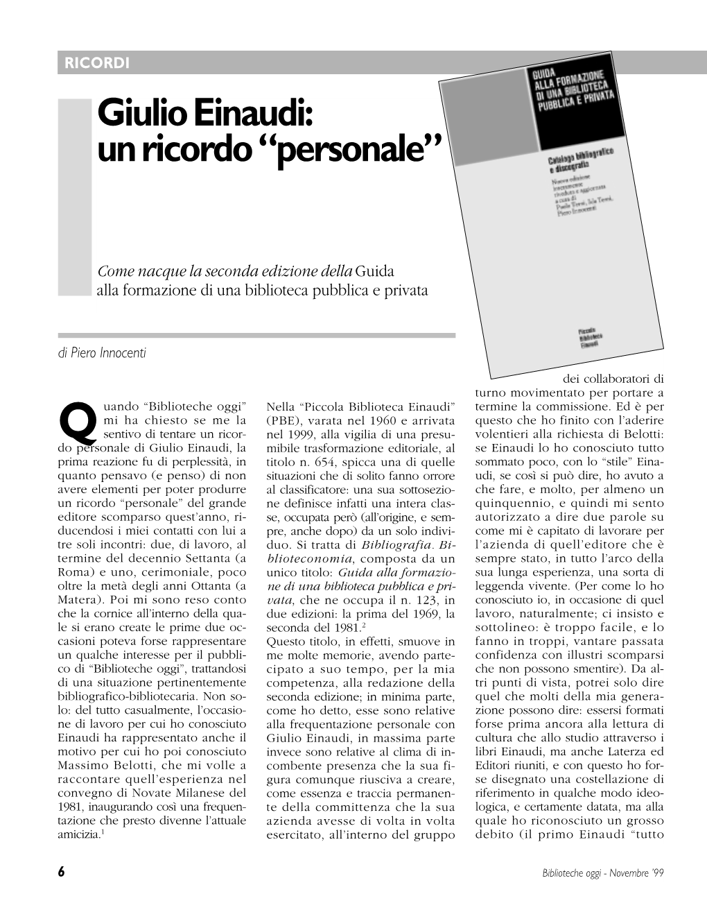 Giulio Einaudi: Un Ricordo “Personale”