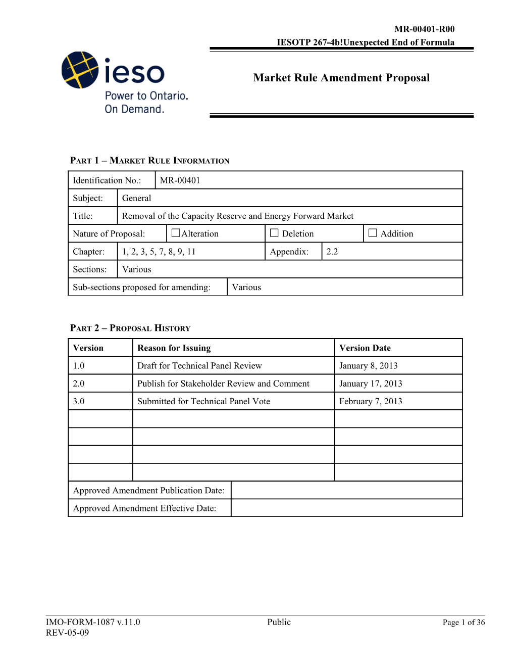 Market Rule Amendment Proposal s1