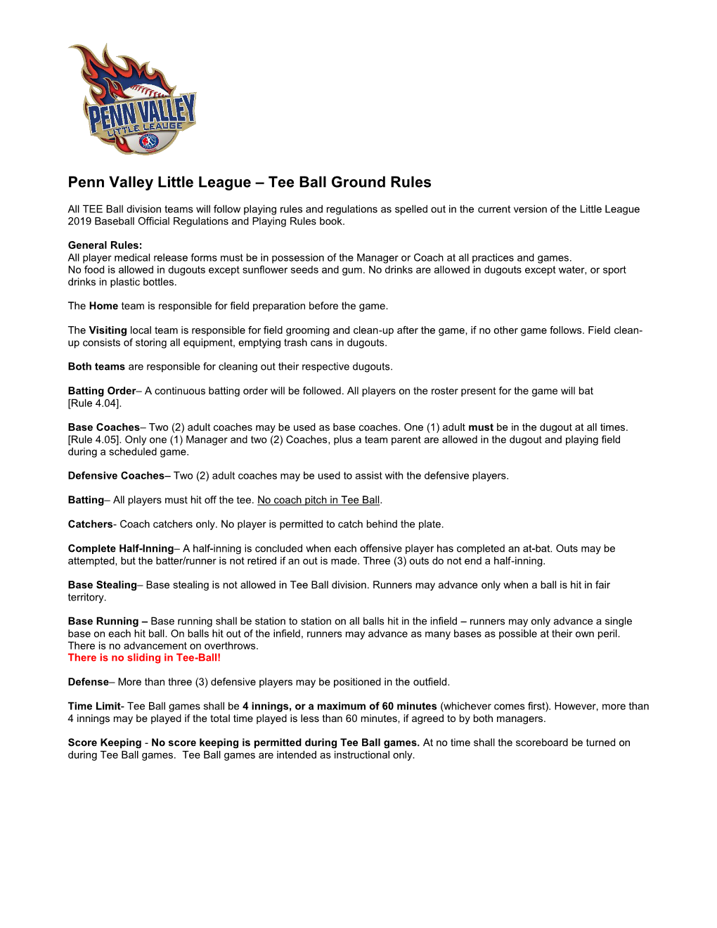 Tee Ball Ground Rules
