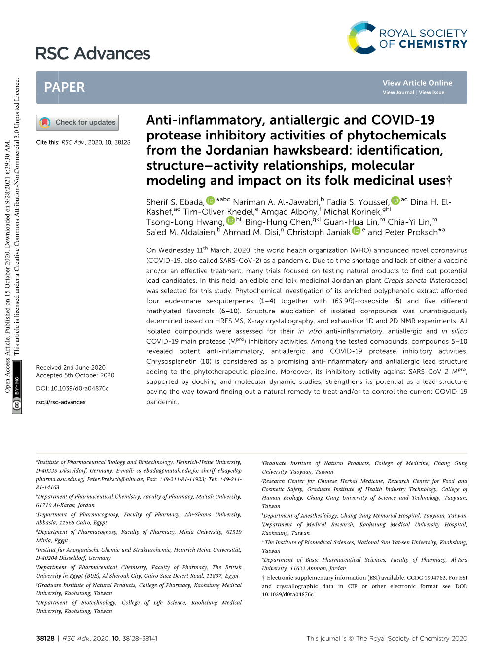 Anti-Inflammatory, Antiallergic and COVID-19 Protease Inhibitory