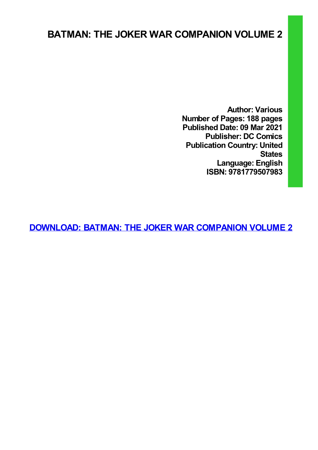{DOWNLOAD} Batman: the Joker War Companion Volume 2