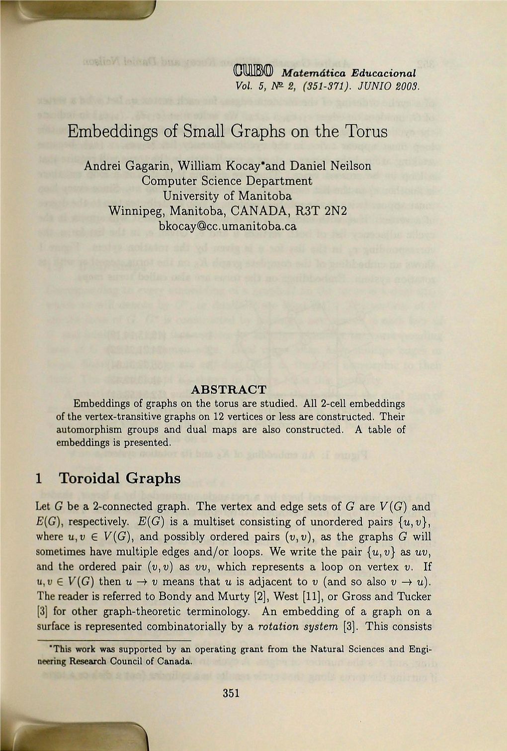 Embeddings of Small Graphs on the Torus