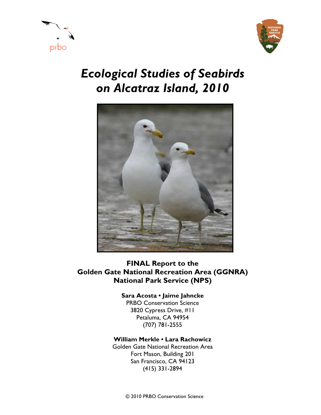 Ecological Studies of Seabirds on Alcatraz Island, 2010
