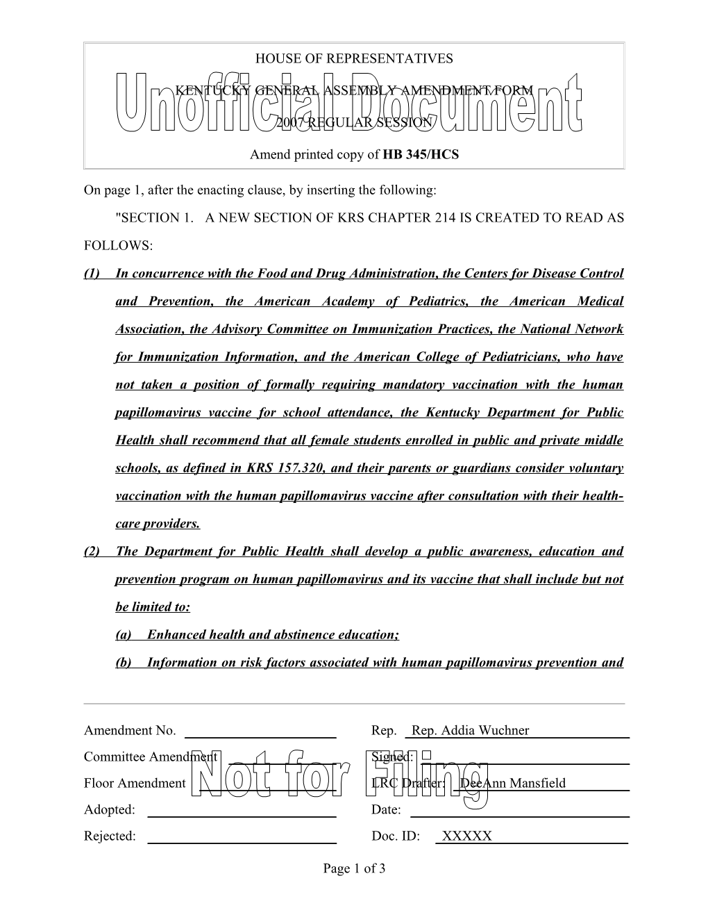 Kentucky General Assembly Amendment Form s4