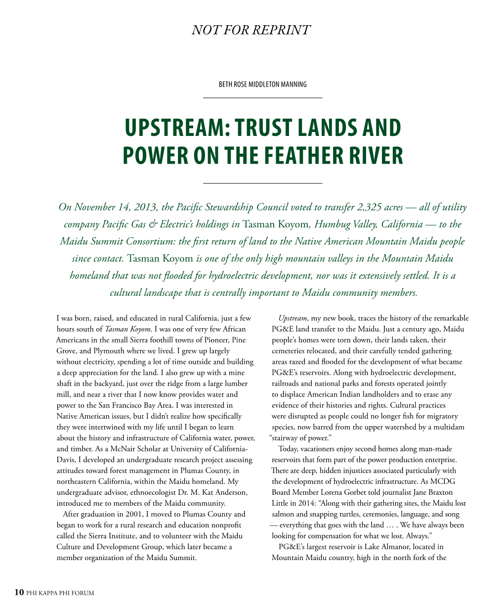 Upstream: Trust Lands and Power on the Feather River