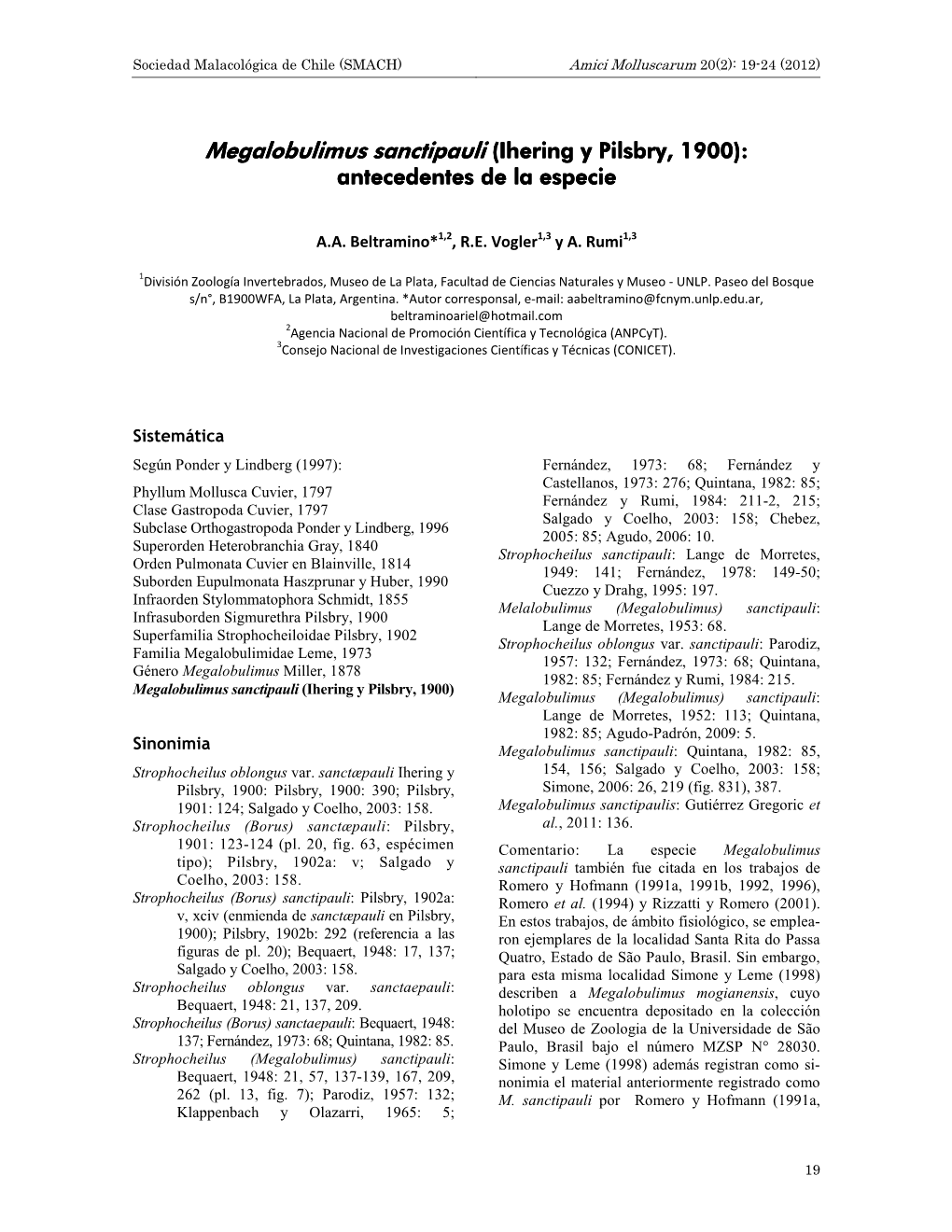 Megalobulimus Sanctipauli (Ihering Y Pilsbry, 1900)1900):::: Antecedentes De La Especie