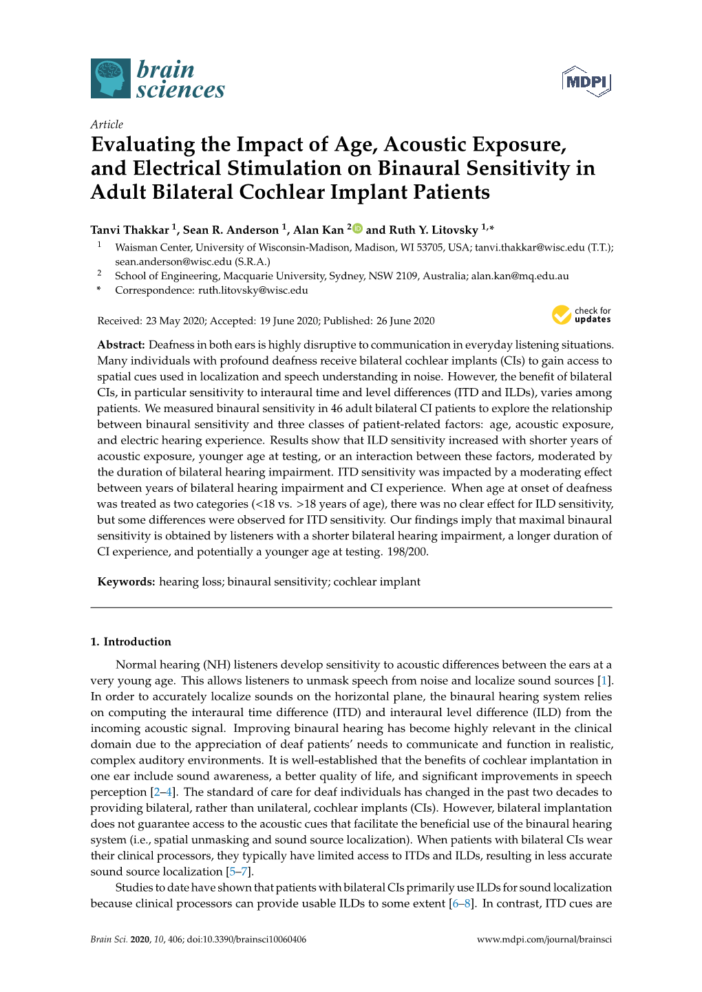 Evaluating the Impact of Age, Acoustic Exposure, and Electrical Stimulation on Binaural Sensitivity in Adult Bilateral Cochlear Implant Patients
