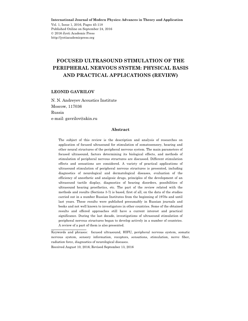 Focused Ultrasound Stimulation of the Peripheral Nervous System: Physical Basis and Practical Applications (Review)