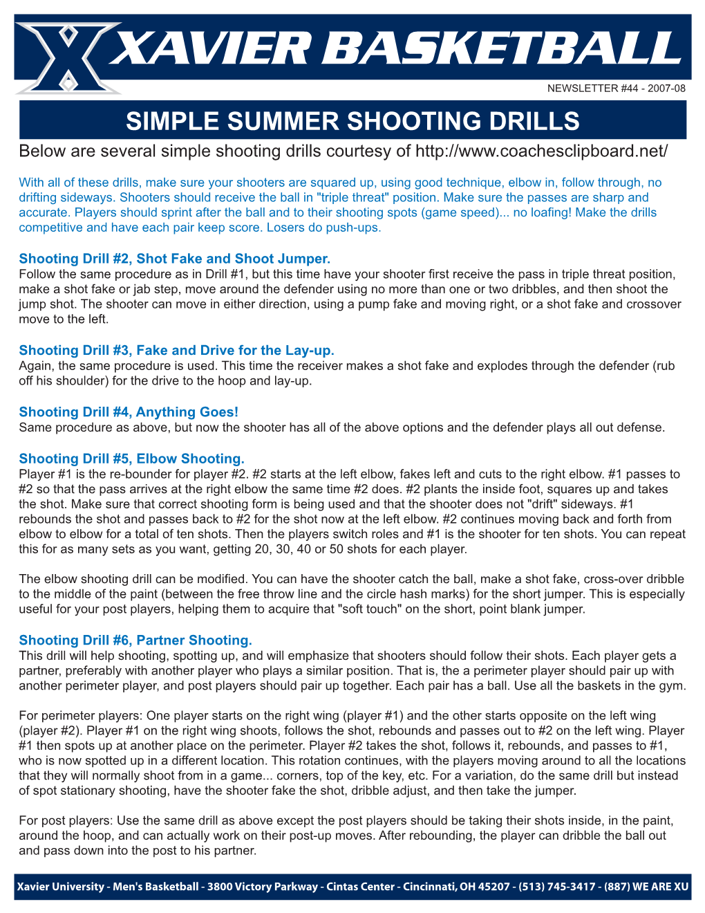 SIMPLE SUMMER SHOOTING DRILLS Below Are Several Simple Shooting Drills Courtesy Of