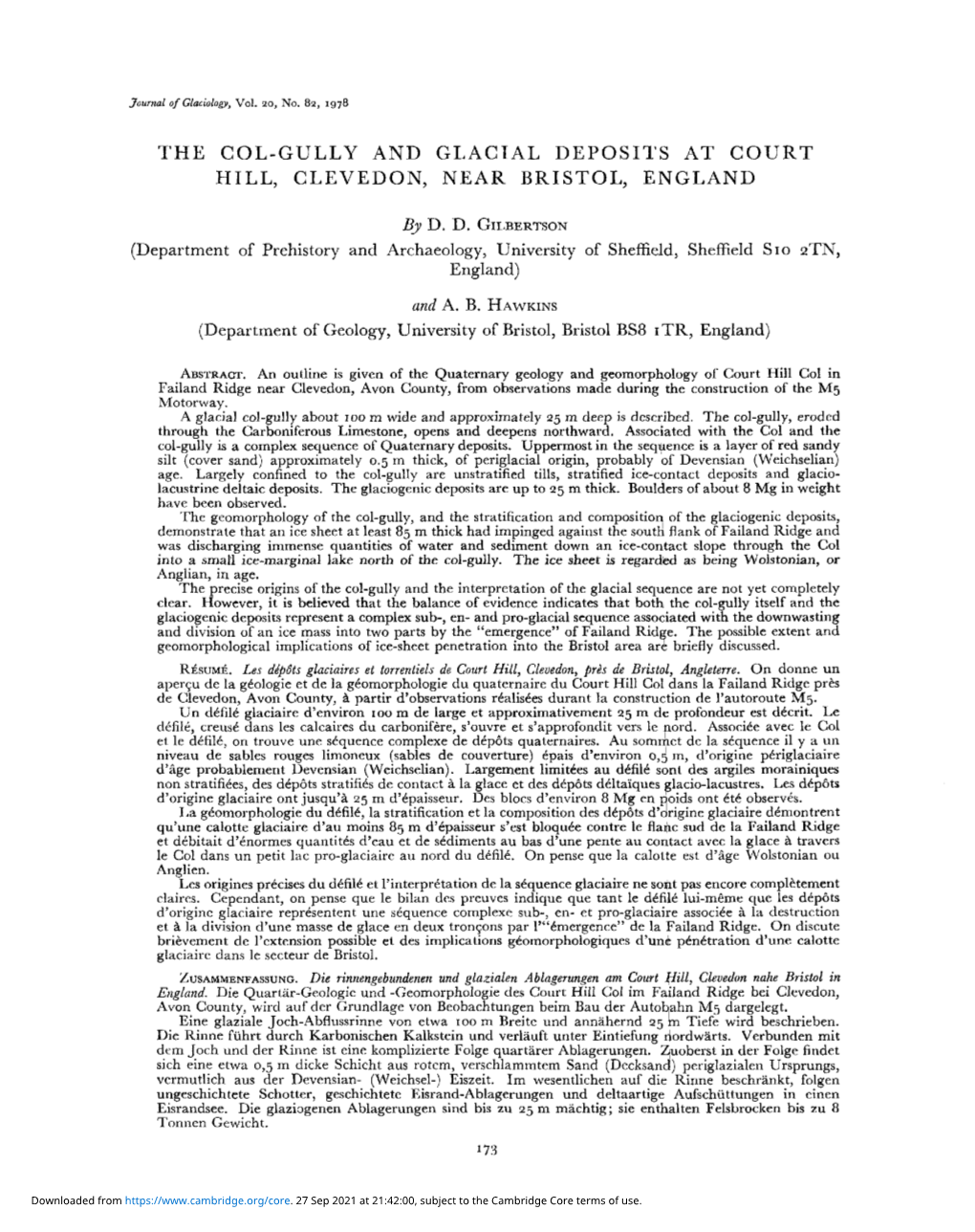 The Col-Gully and Glactal Deposits at Court Hill, Clevedon, Near Bristol, England