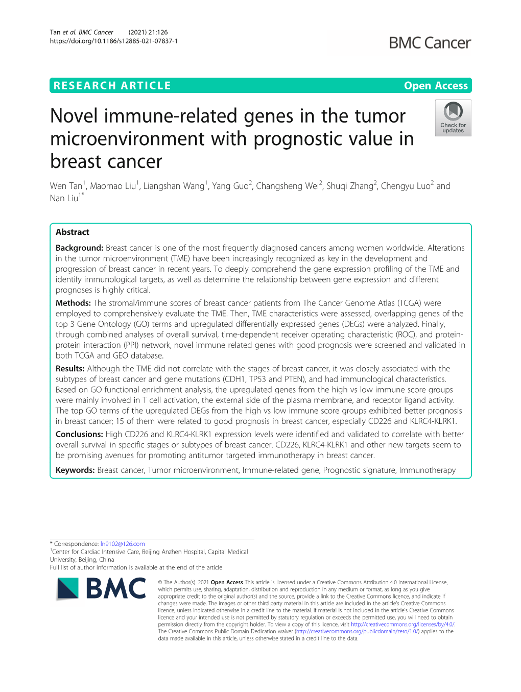 Novel Immune-Related Genes in the Tumor