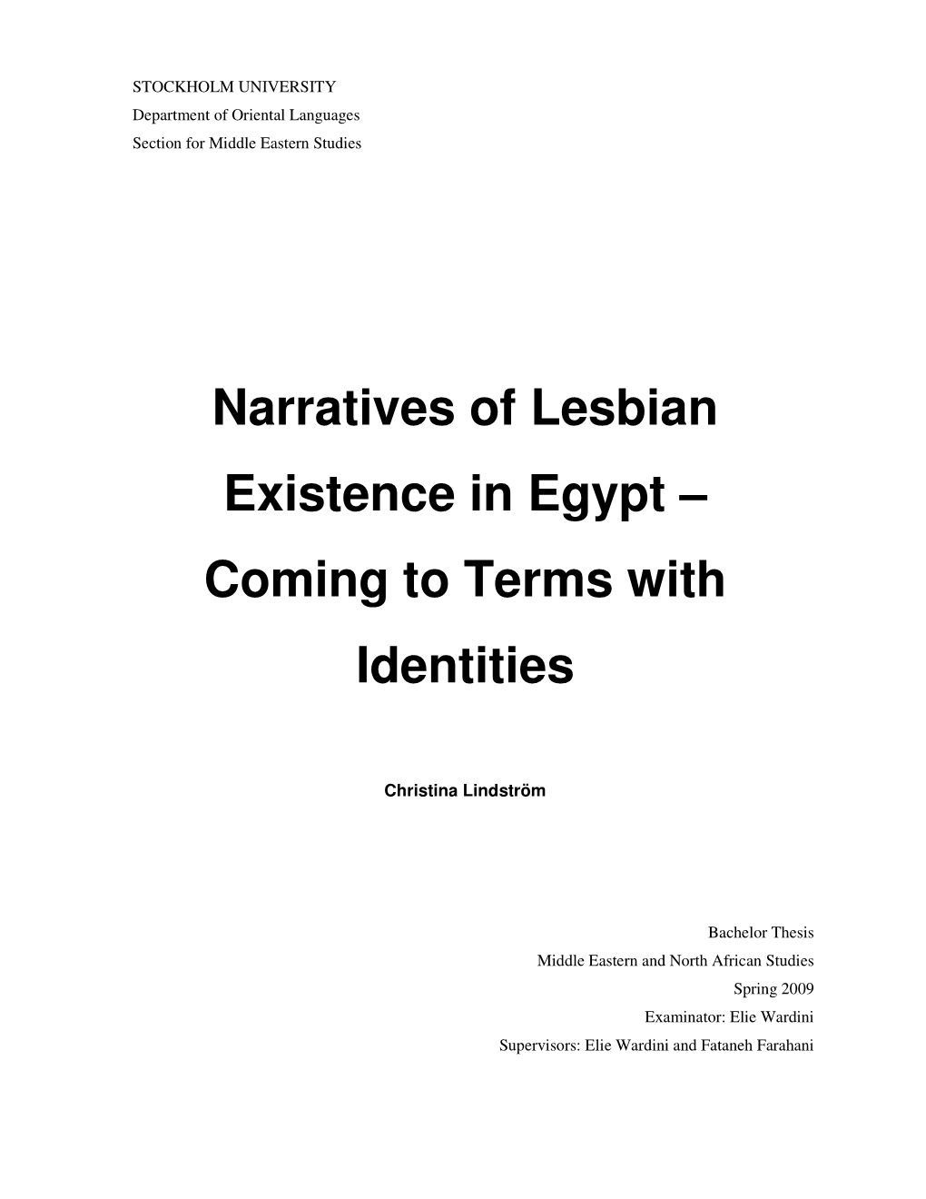 Narratives of Lesbian Existence in Egypt – Coming to Terms with Identities