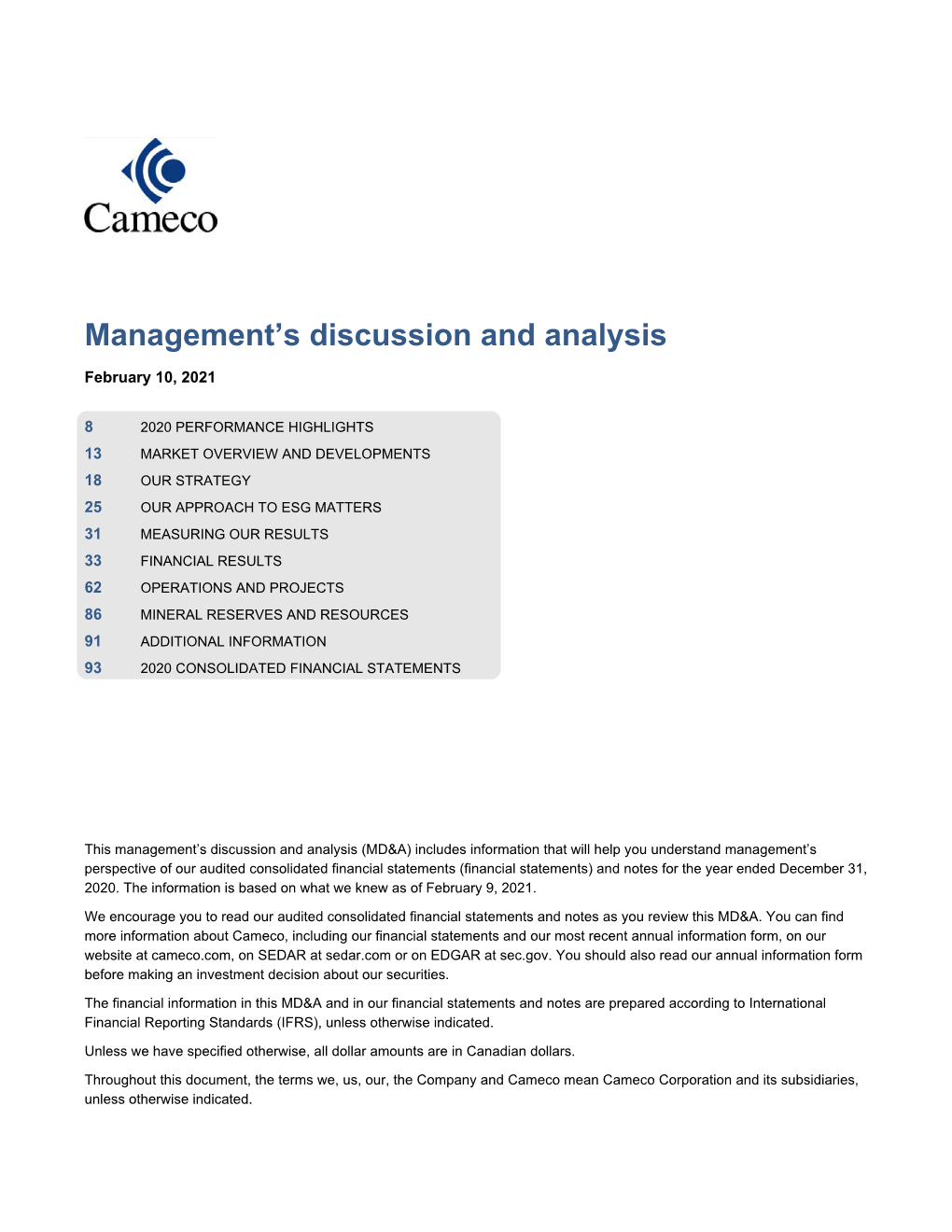 Management's Discussion and Analysis