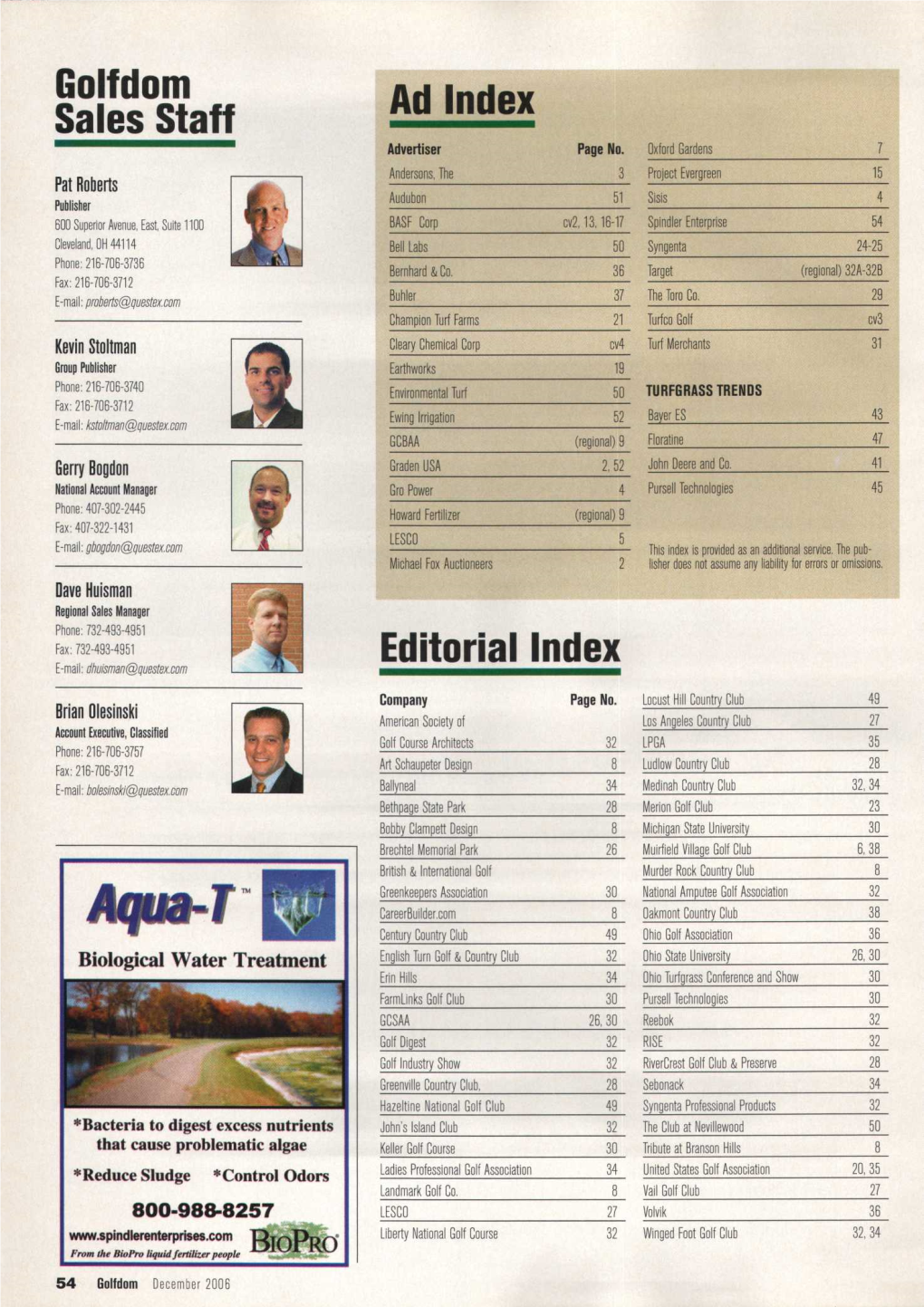 Golfdom Sales Staff Ad Index Editorial Index