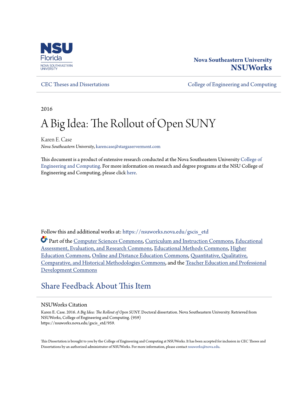 The Rollout of Open SUNY Karen E