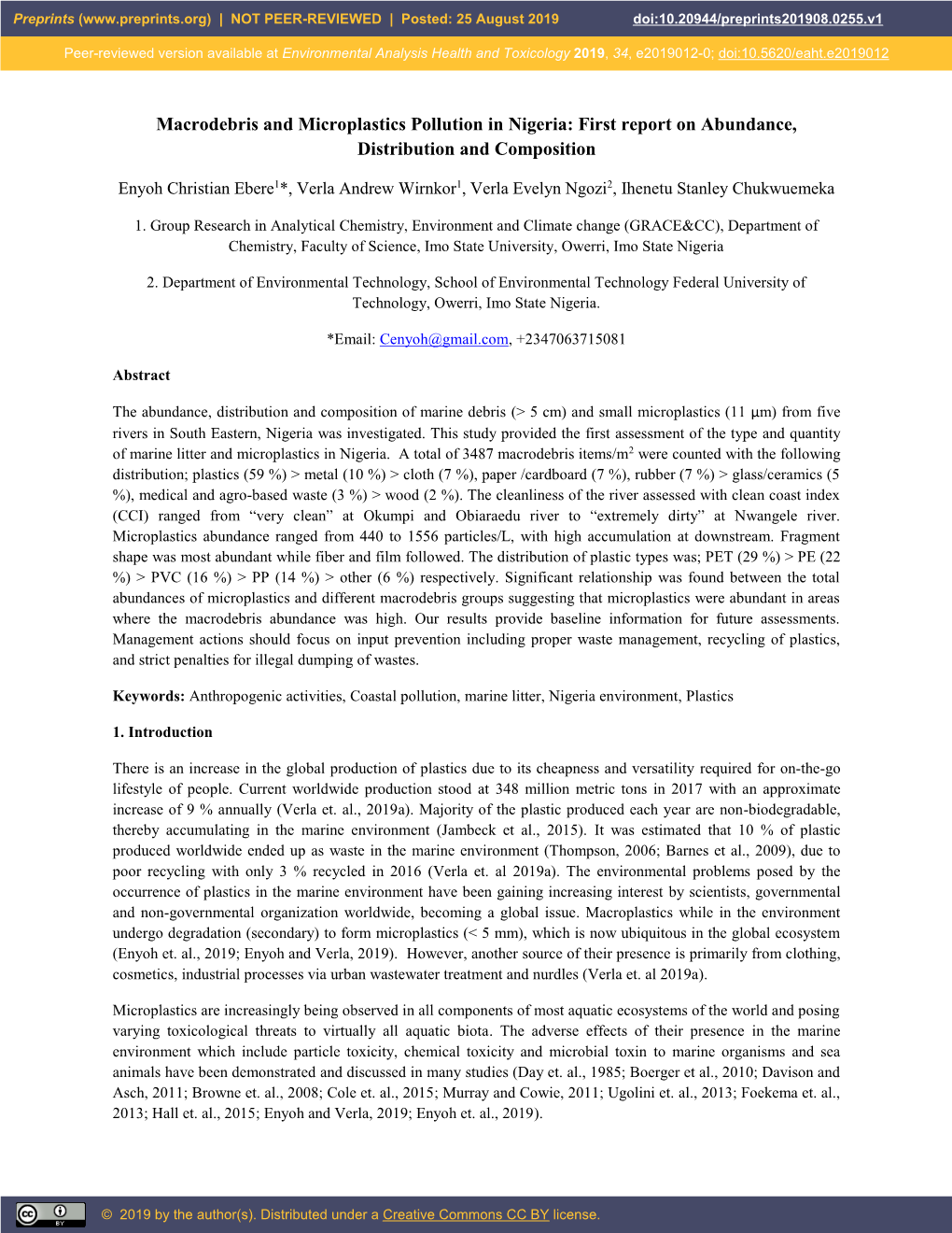 Macrodebris and Microplastics Pollution in Nigeria: First Report on Abundance, Distribution and Composition