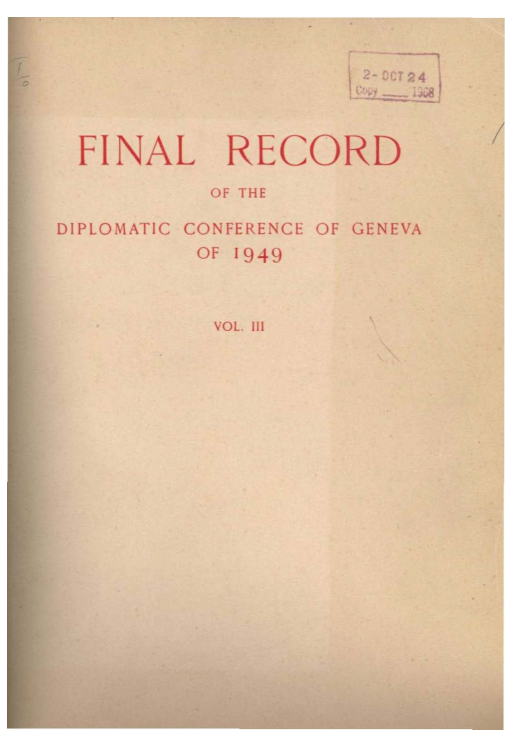 Final Record of the Diplomatic Conference of Geneva of 1949, Volume 3