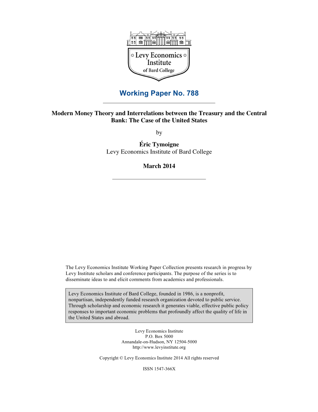 Modern Money Theory and Interrelations Between the Treasury and the Central Bank: the Case of the United States