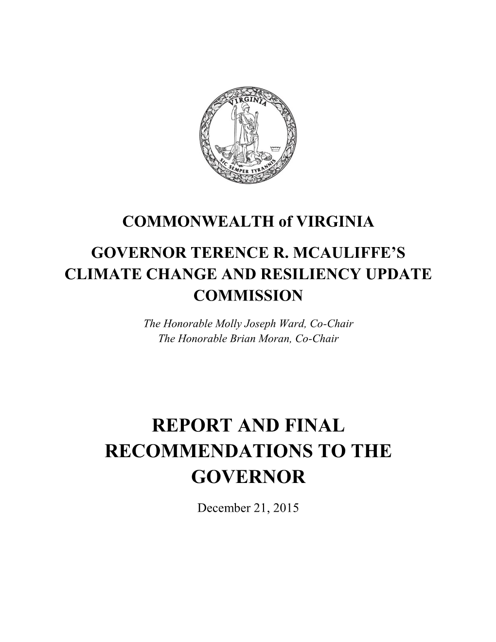 2015 Report of the Governor's Climate Change and Resiliency Update