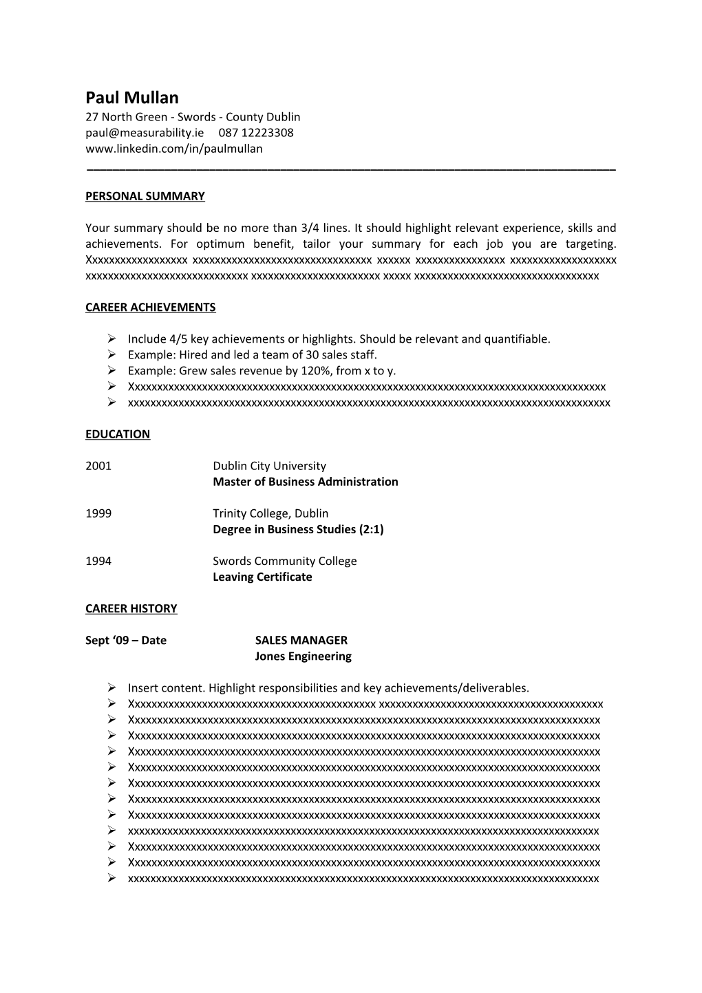 This CV Template Will Suit Jobseekers with Senior Management Experience