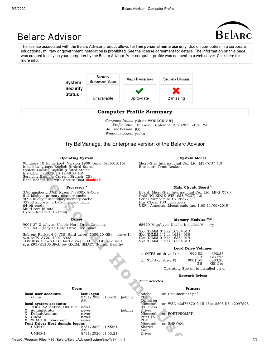 Belarc Advisor - Computer Profile