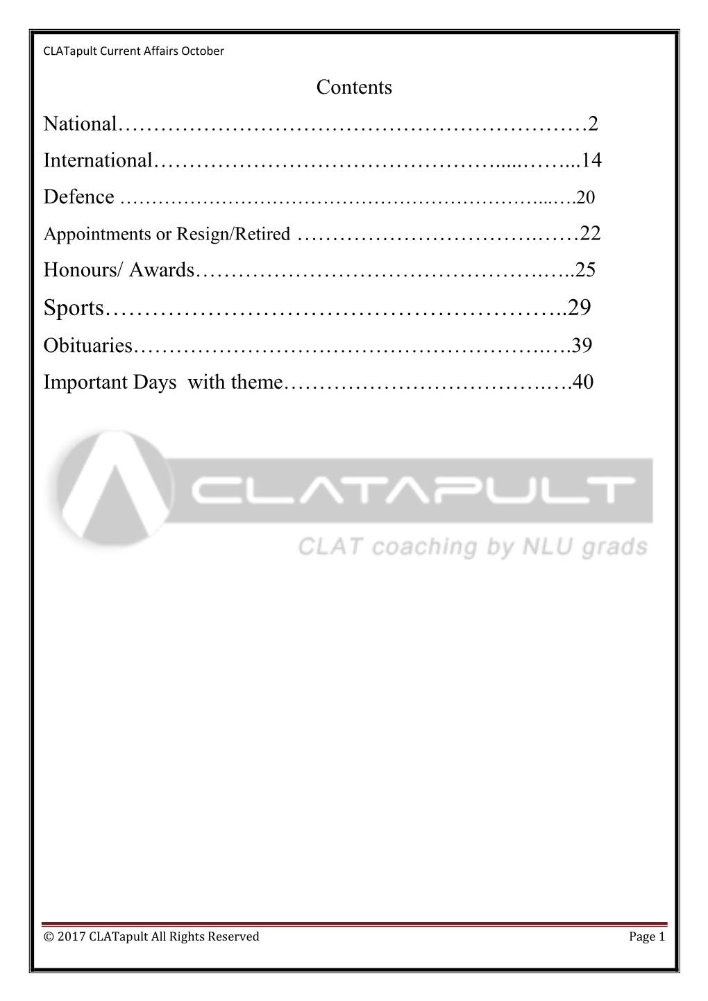 Clatapult Current Affairs October
