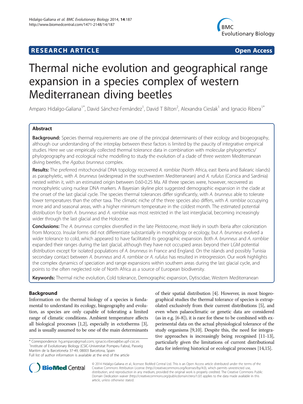 Thermal Niche Evolution and Geographical Range Expansion in A