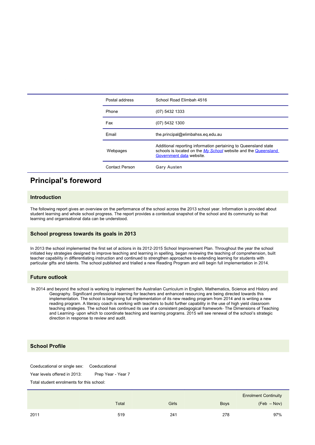 2013 Annual Report Elimbah State School