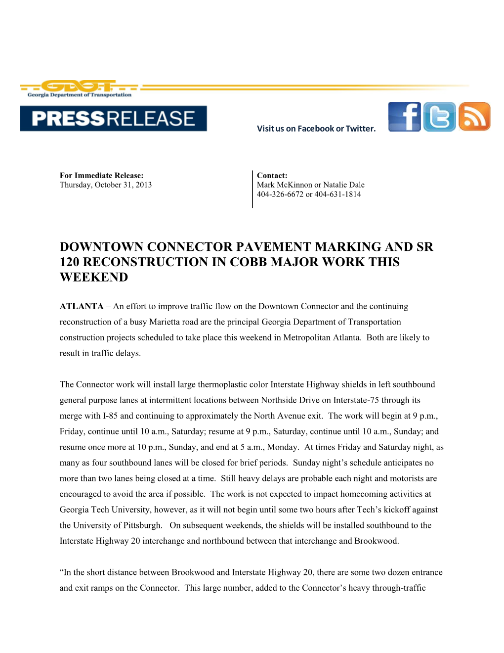 Downtown Connector Pavement Marking and Sr 120 Reconstruction in Cobb Major Work This Weekend