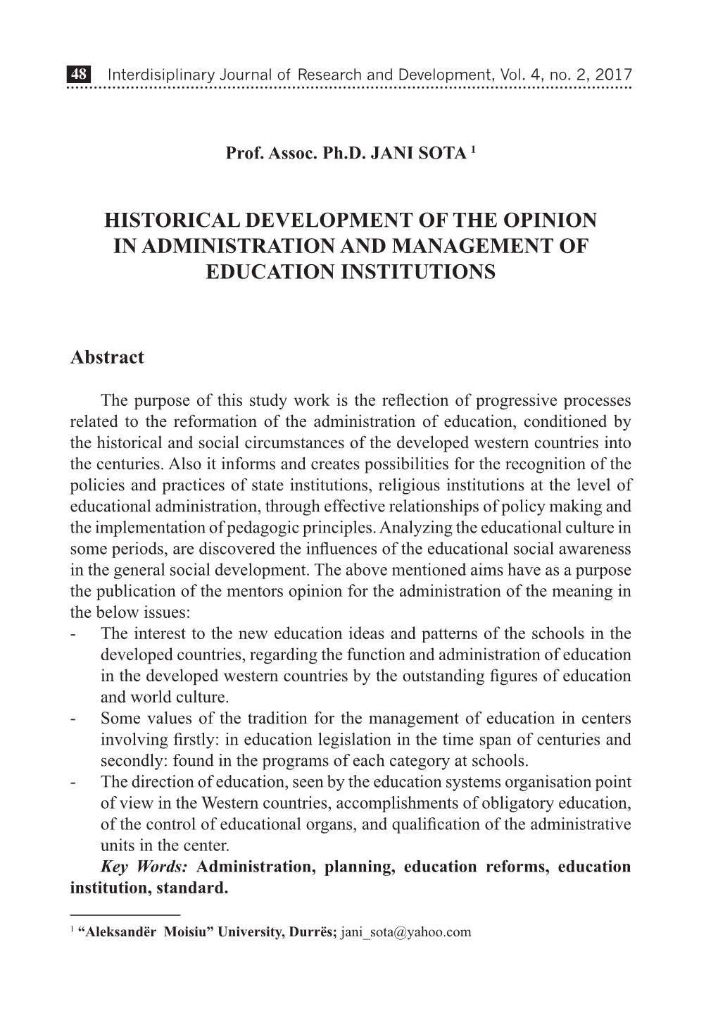 Historical Development of the Opinion in Administration and Management of Education Institutions