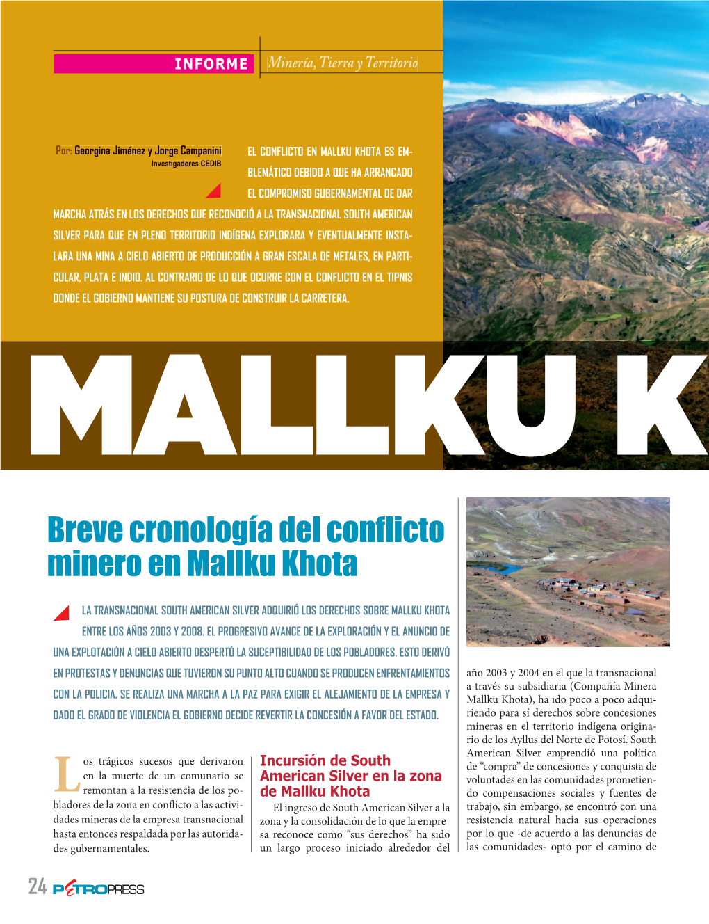 Breve Cronología Del Conflicto Minero En Mallku Khota