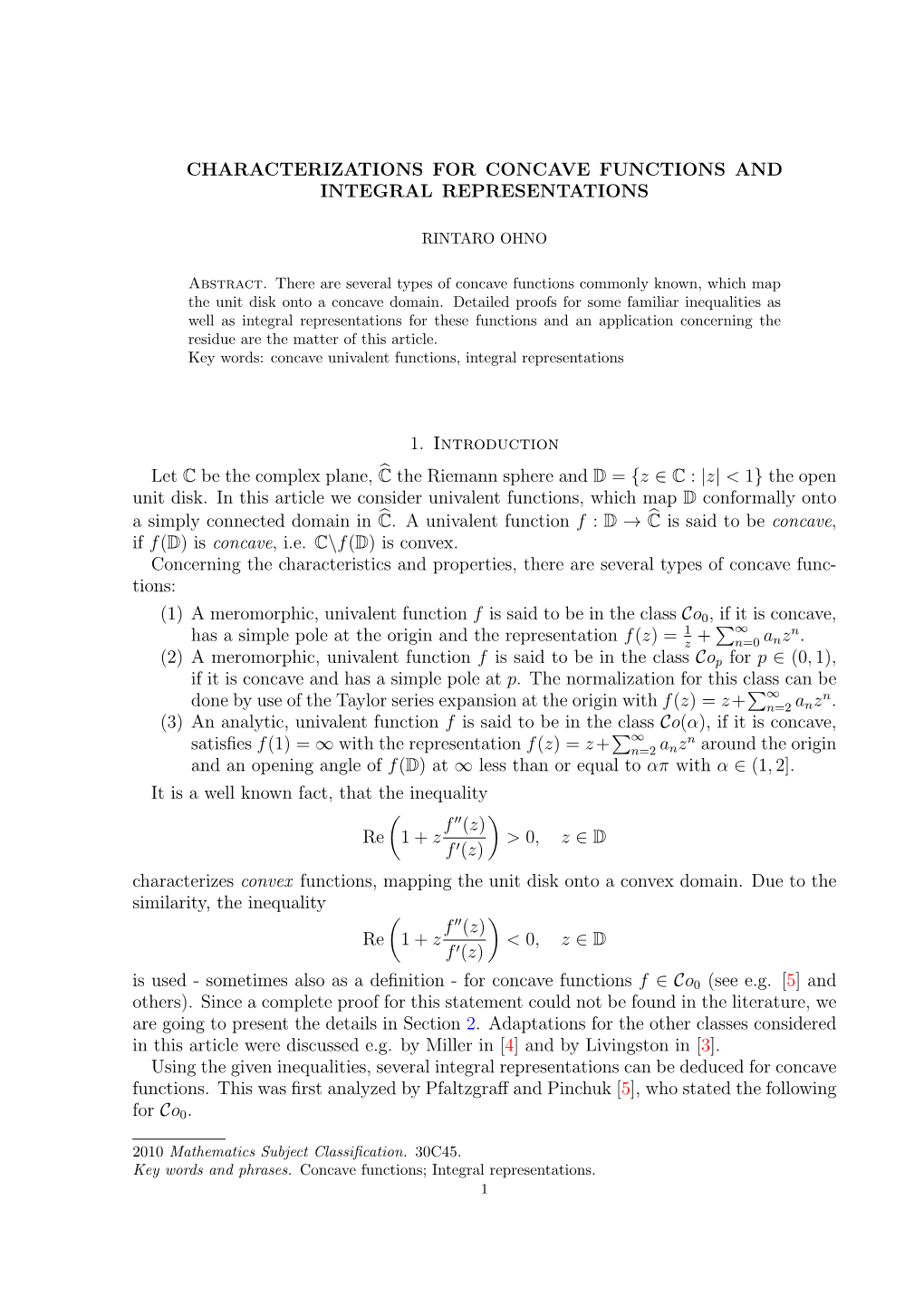 Characterizations for Concave Functions and Integral Representations