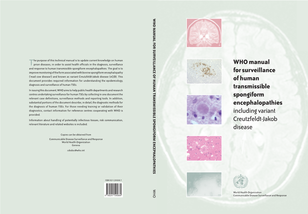WHO Manual for Surveillance of Human Transmissible Spongiform Encephalopathies Including Variant Creutzfeldt-Jakob Disease