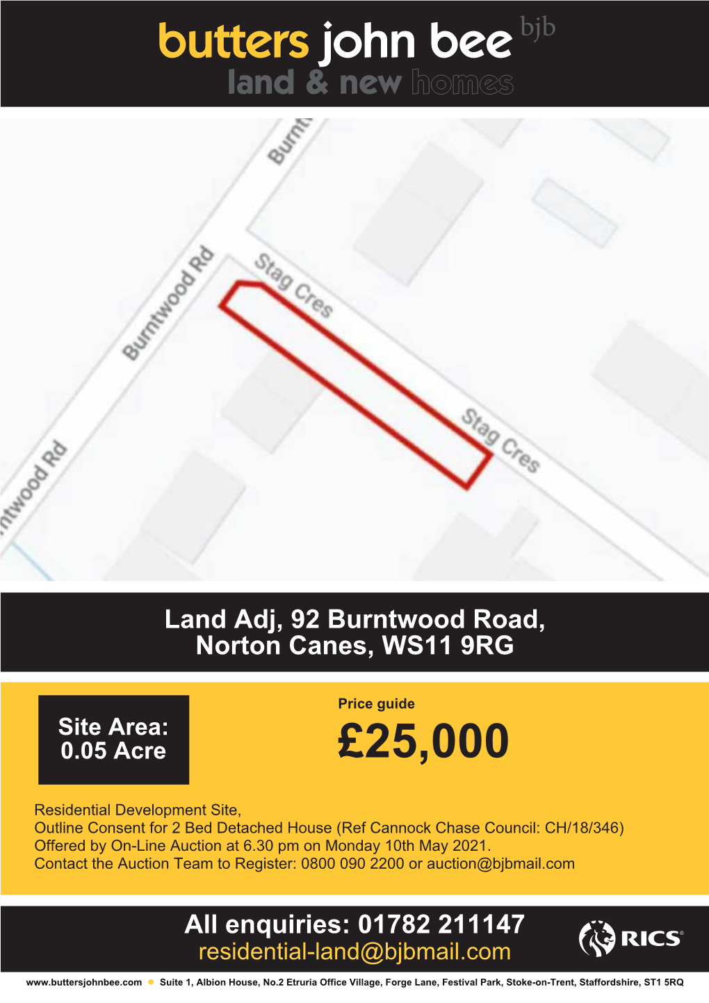 Land Adj, 92 Burntwood Road, Norton Canes, WS11 9RG £25000