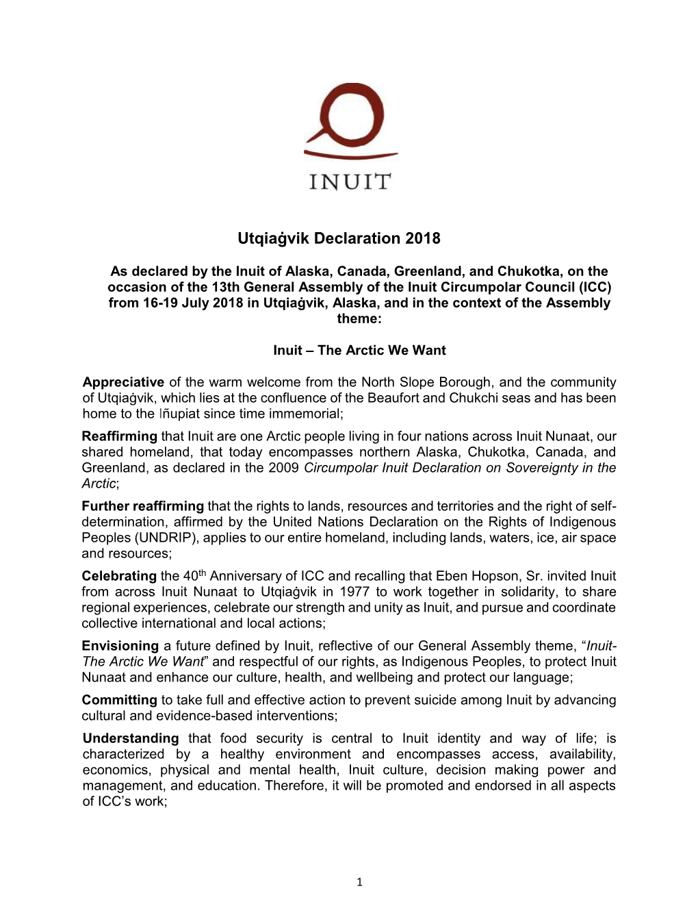 Utqiaġvik Declaration 2018