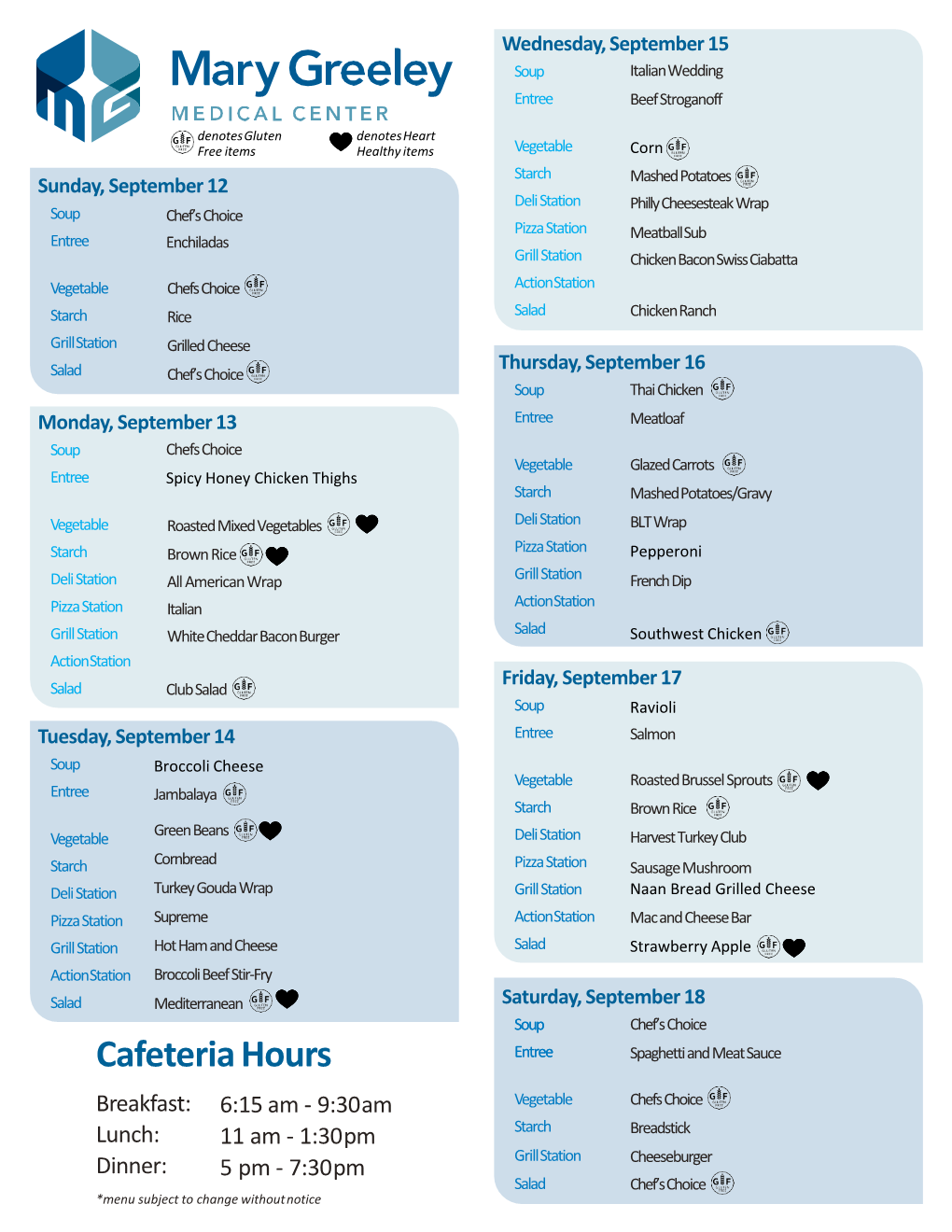 Cafeteria Menu