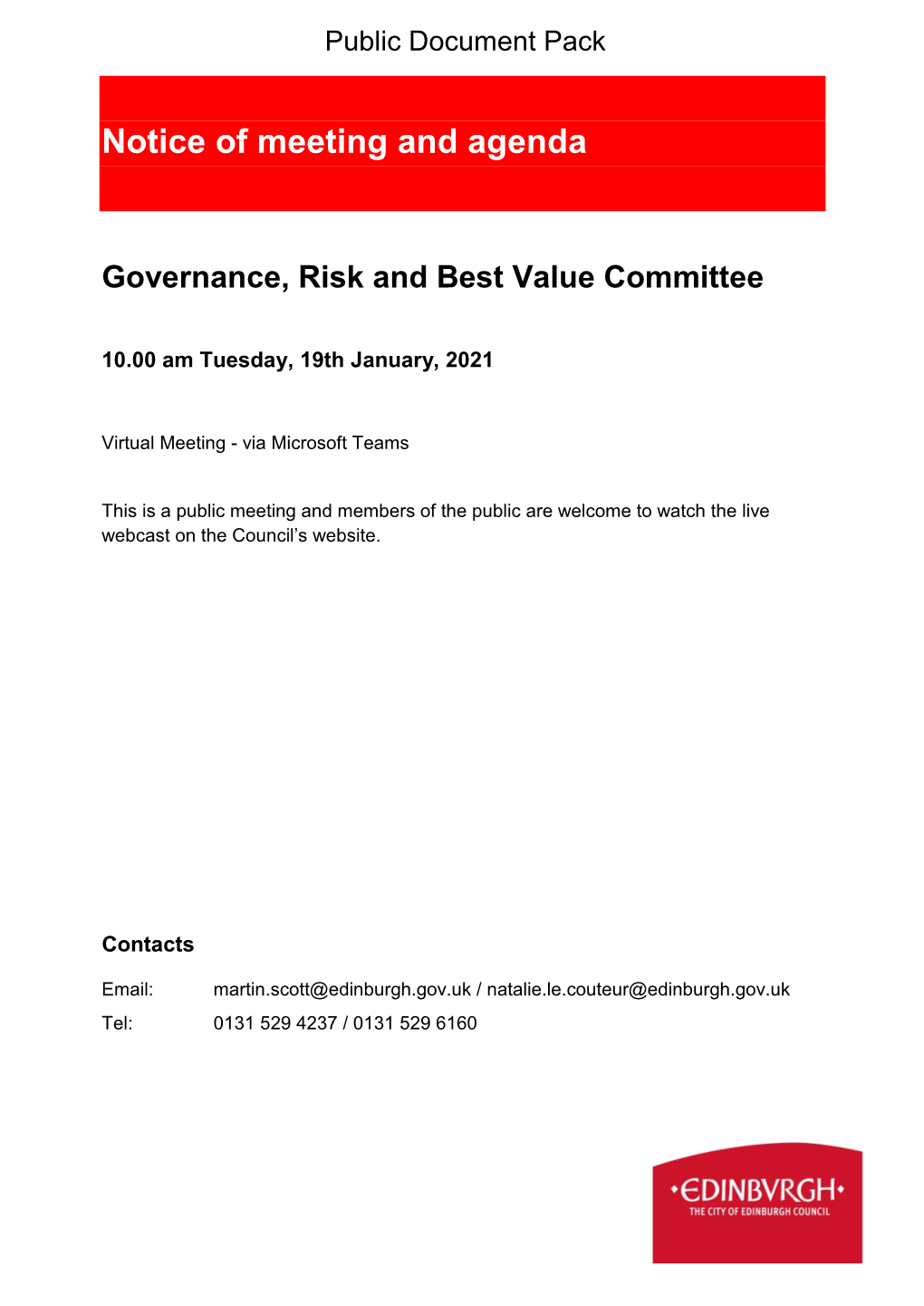 (Public Pack)Agenda Document for Governance, Risk and Best Value