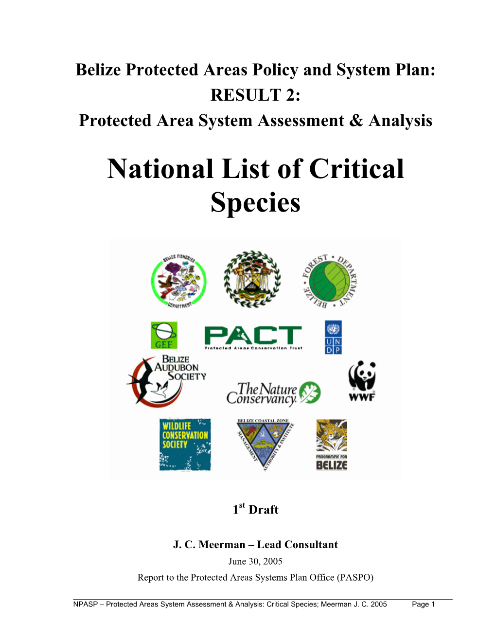 National List of Critical Species