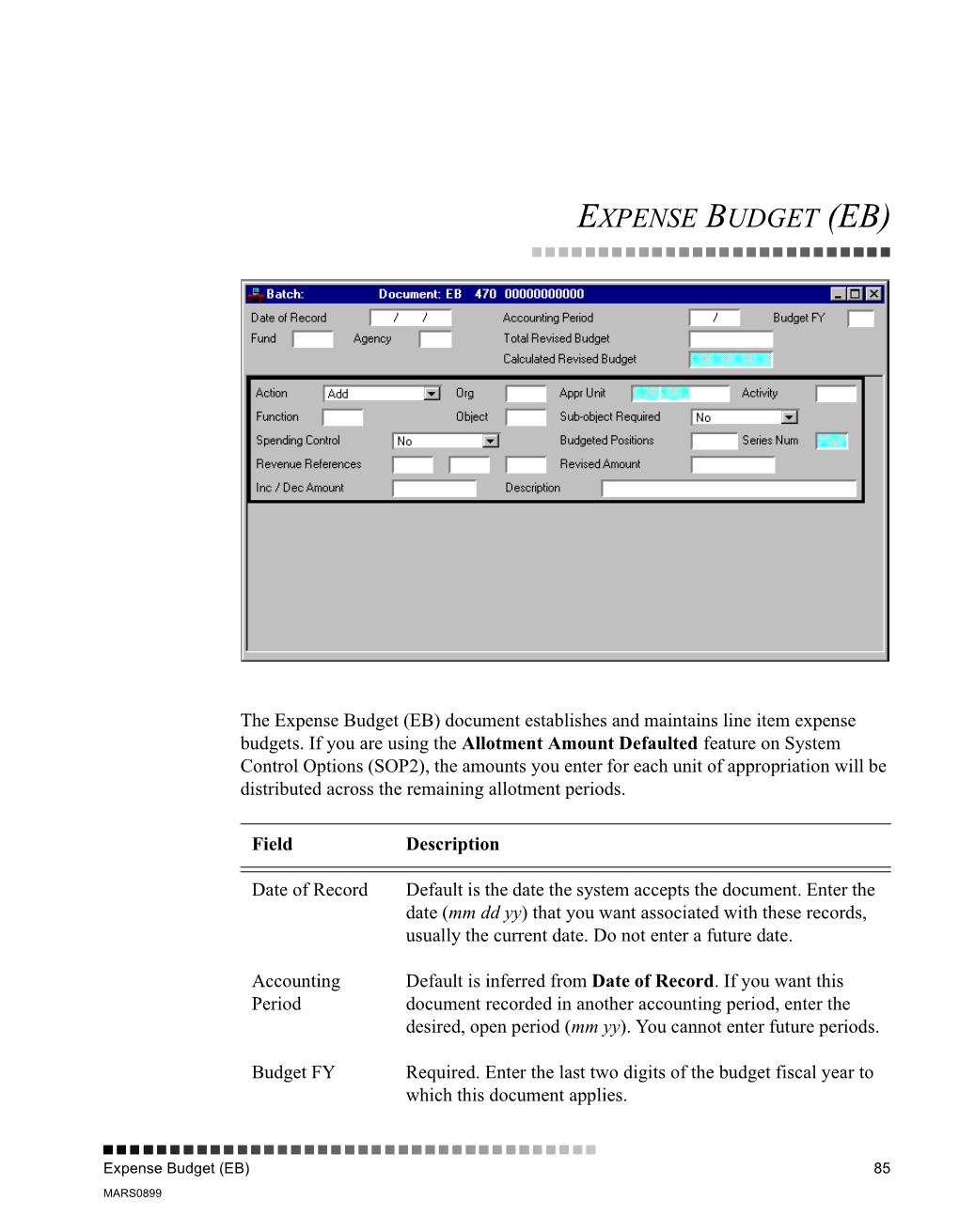 Expense Budget (Eb)